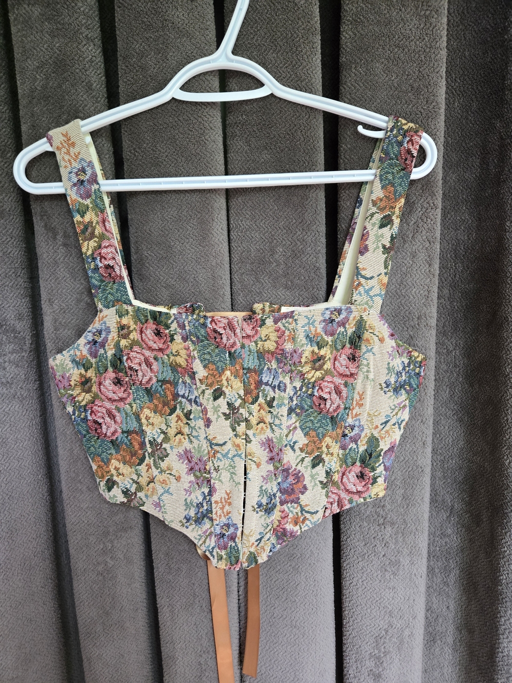 Floral Brocade Cropped Corset Tank Top Victorian Cottagecore Fairycore - Picture 11 of 16